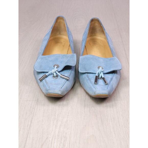Tod’s Women’s Suede Loafers Size 8 – Light Blue Tassel Moccasins - Picture 2 of 12
